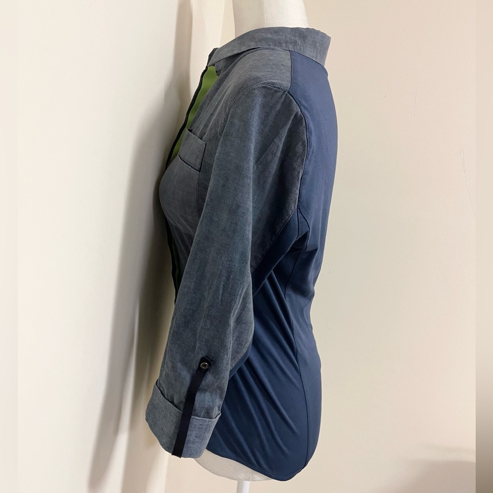 Classy Elie Tahari Stretch Button Down With Lime … - image 3